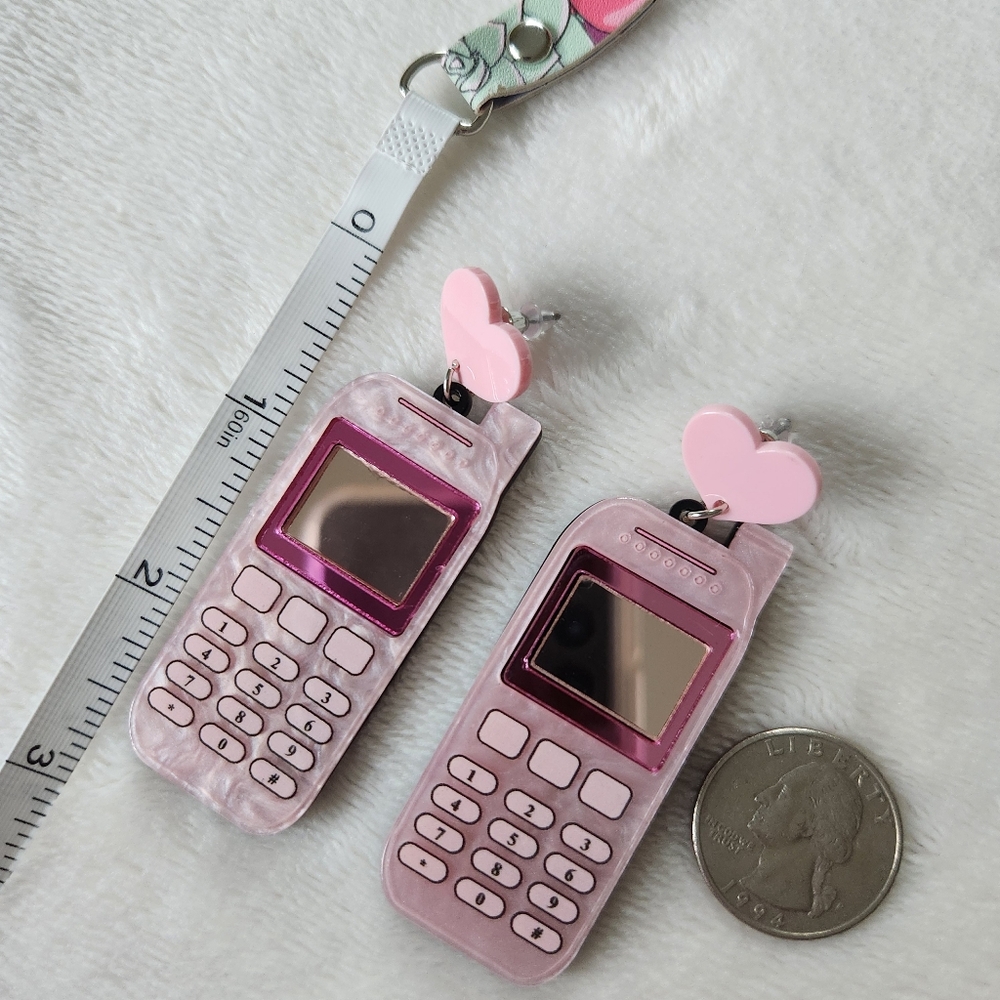 90s Pink Cell Phone Earrings - Picture 6 of 7